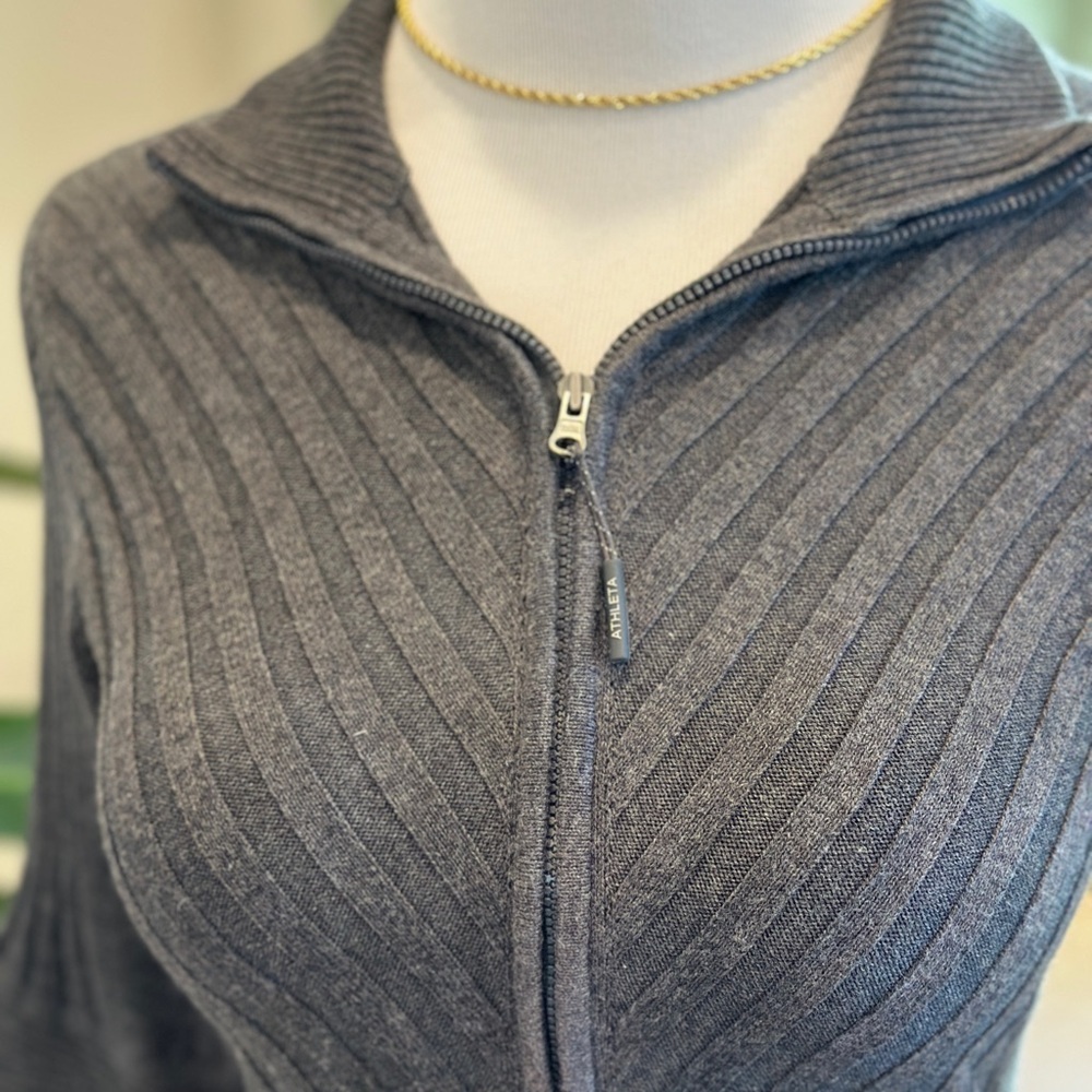 NWT Athleta Charcoal Zip-Neck Ribbed Mini Dress - Picture 5 of 10